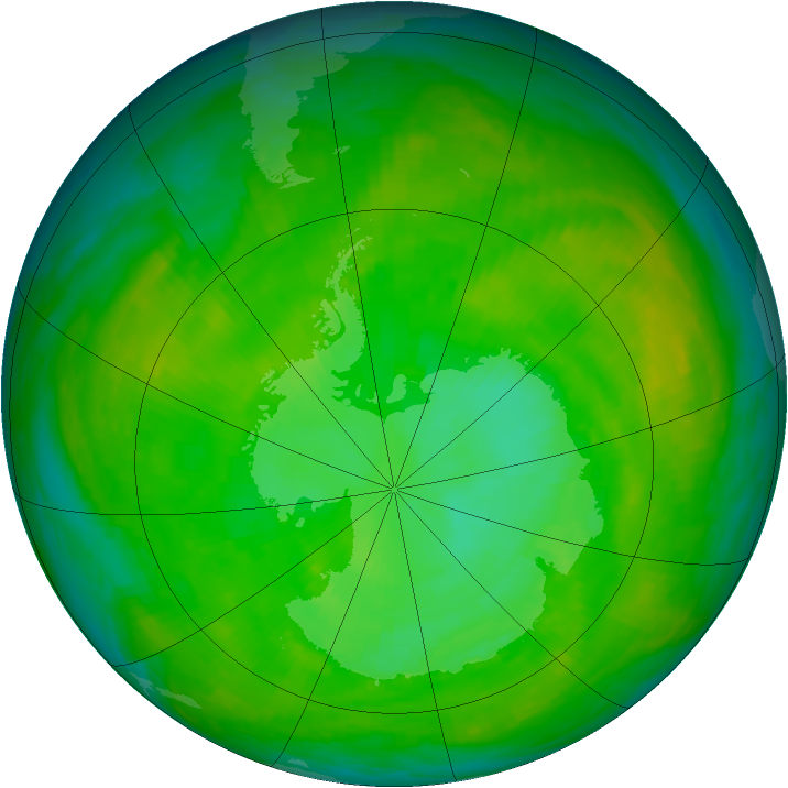 Antarctic ozone map for 21 December 1982